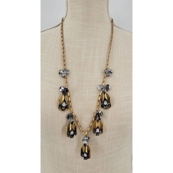 J. Crew Jewelry - J. Crew Mixed Metal Glass Rhinestone Costume Statement Necklace Faux Opal